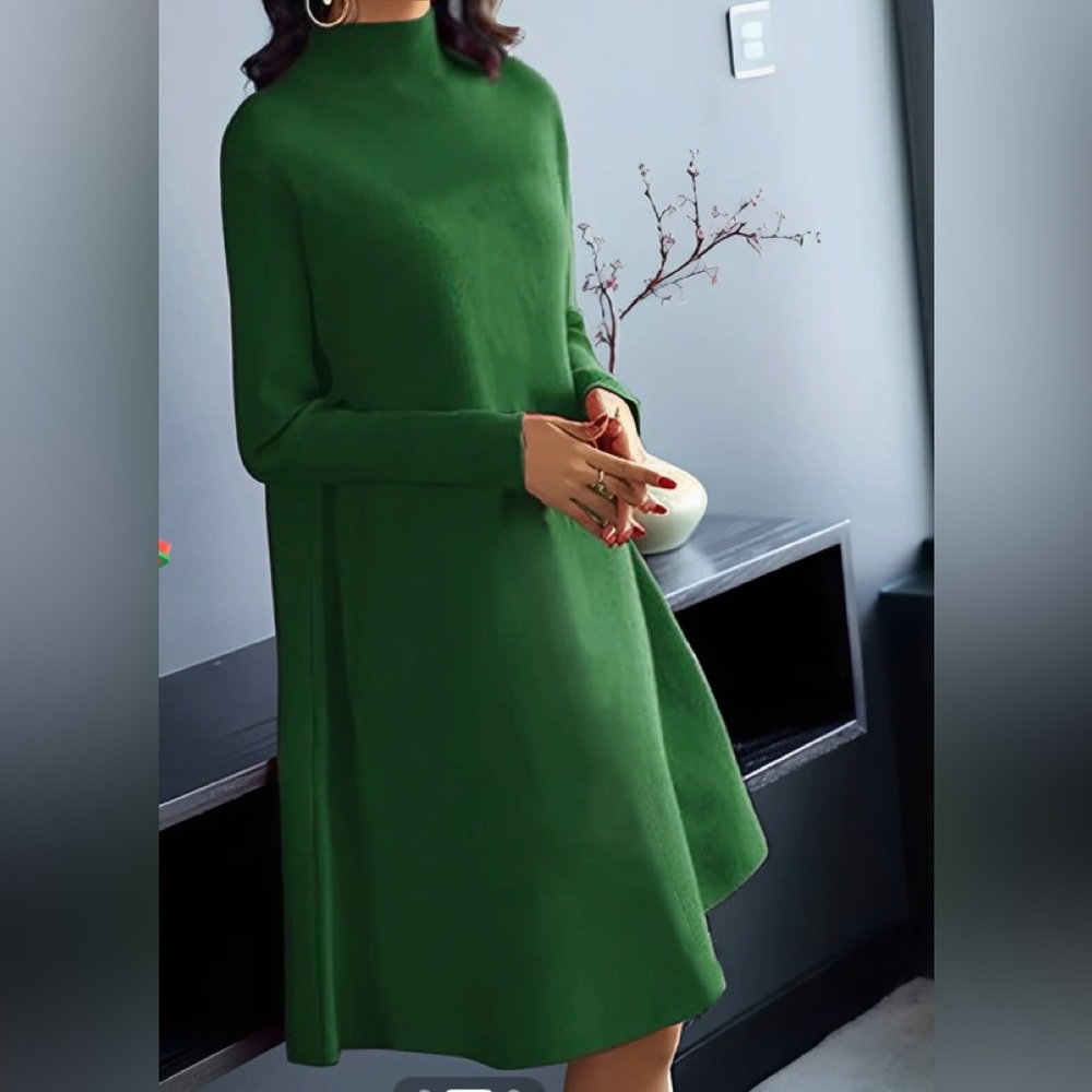 Green- Half Turtleneck Sweater Dress